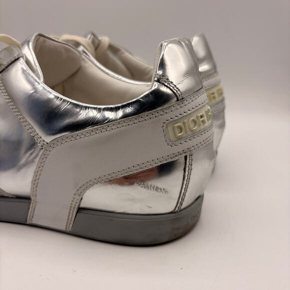 DIOR HOMME Metallic Low Top Sneakers Silver White Sz 42.5/US 9.5 $670 - Picture 9 of 15